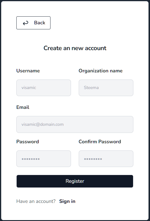 Account registration form