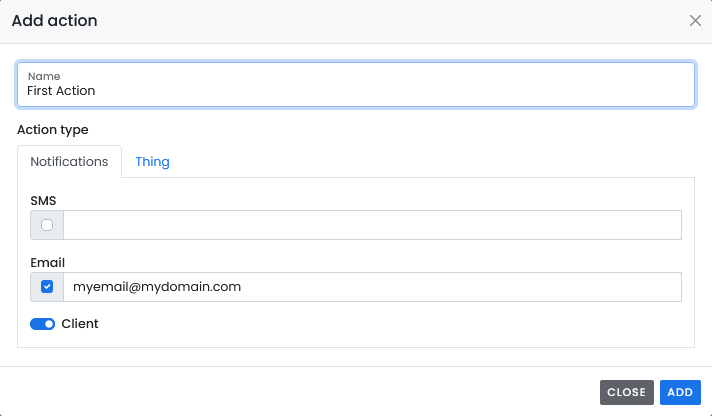 Action notification settings