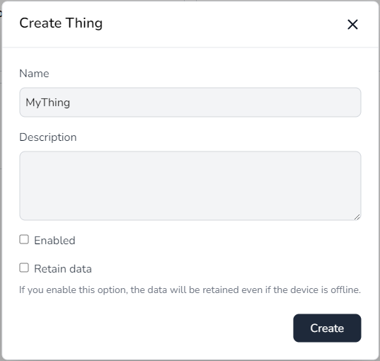 Create Thing form