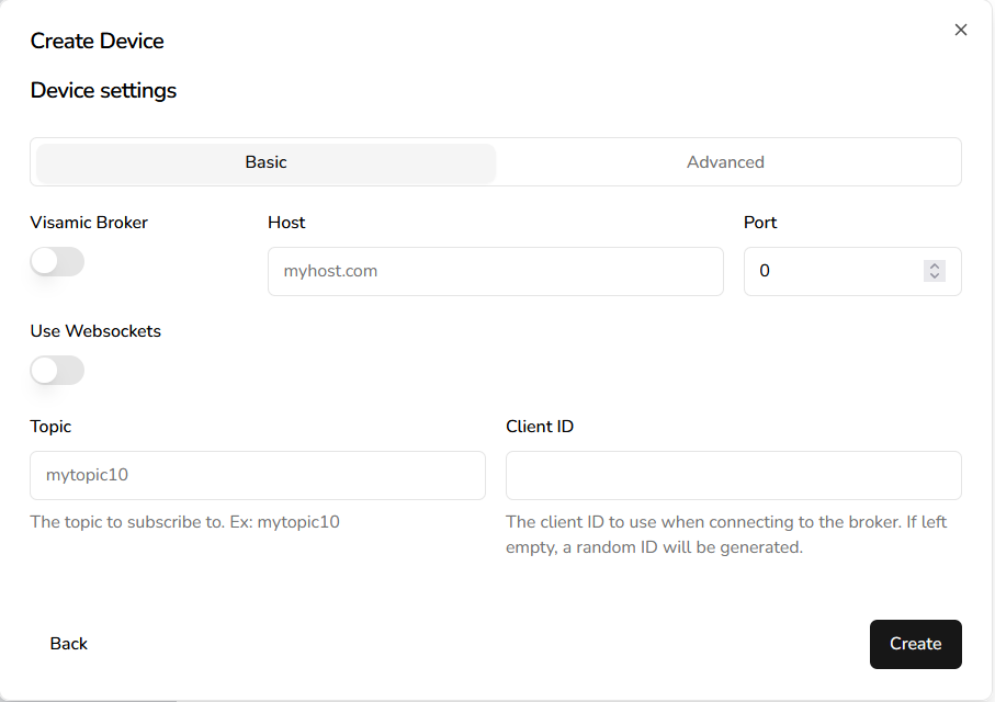 MQTT connection settings
