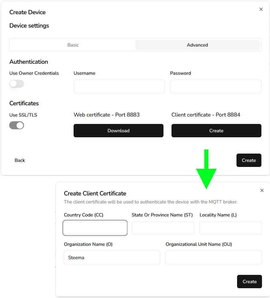 Visamic broker certificate settings