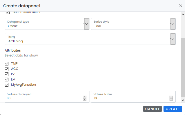 Data panel attribute selection