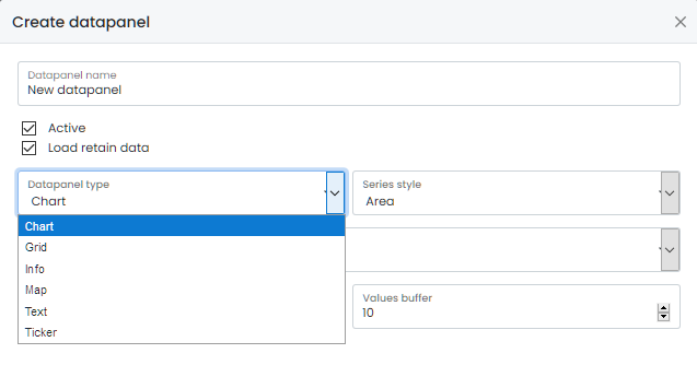 Data panel type selector